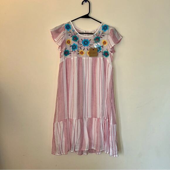 NWT Blu Pepper Shift Rayon Dress Floral Striped Medium - Picture 2 of 7